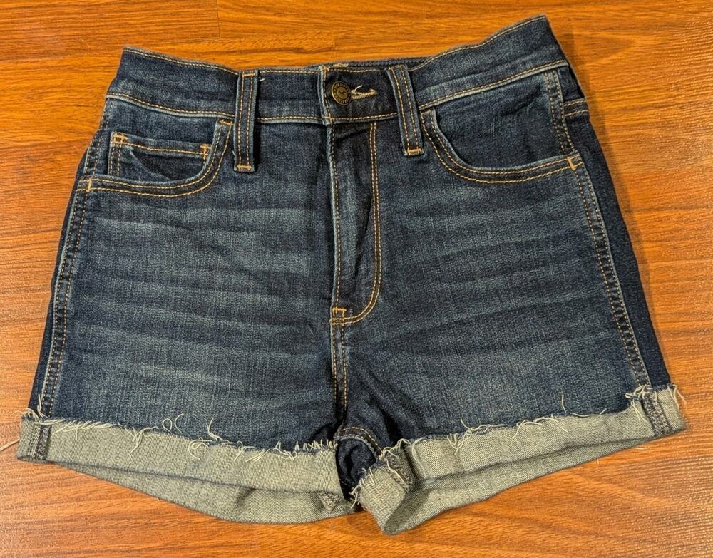 Hollister Womens 3/2 W26 High Rise Shortie Denim Shorts Dark Wash Cutoff